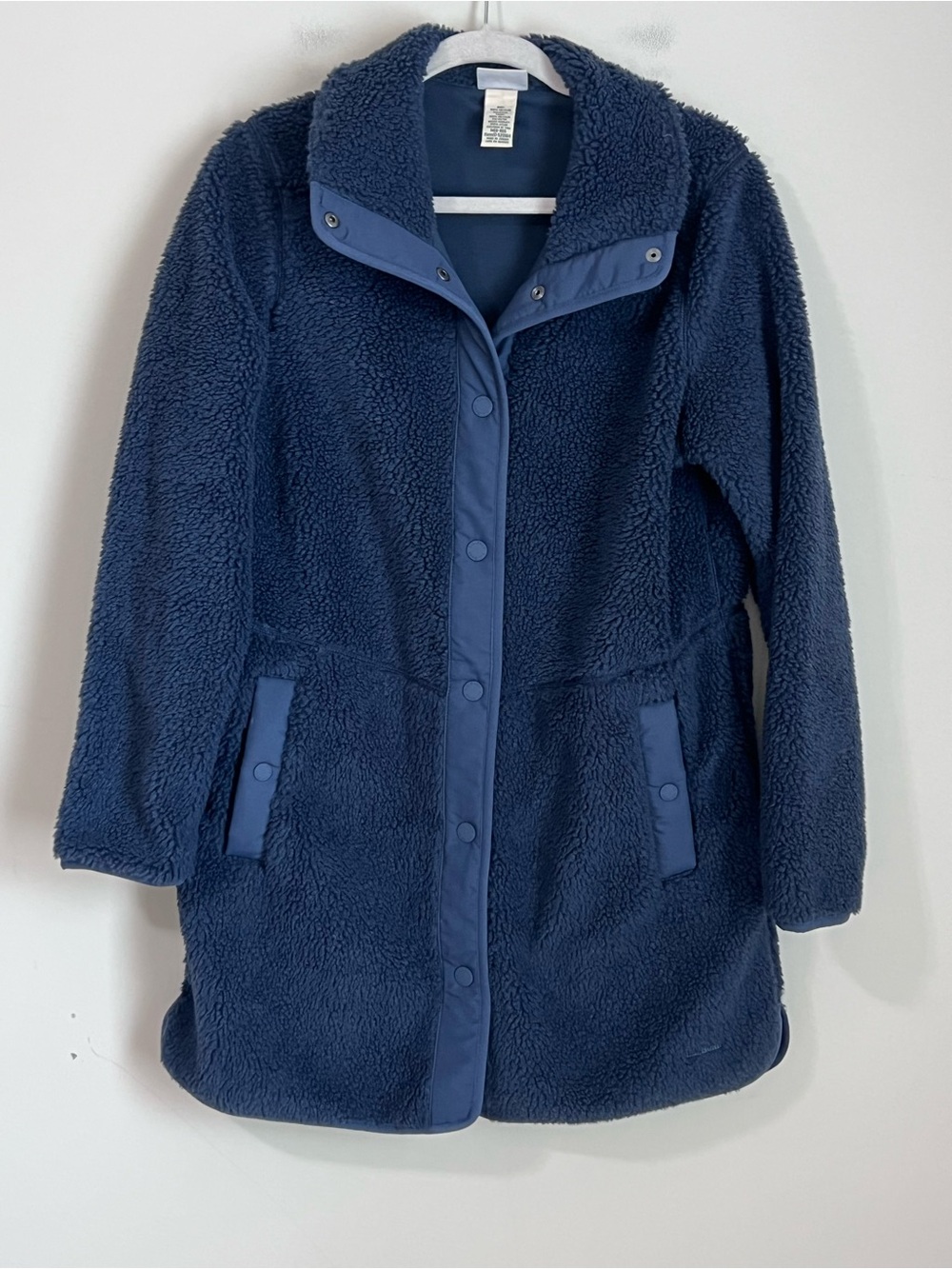 LL BEAN Women's Bean's Sherpa Fleece Coat Blue Size Medium Long Sherpa Coat